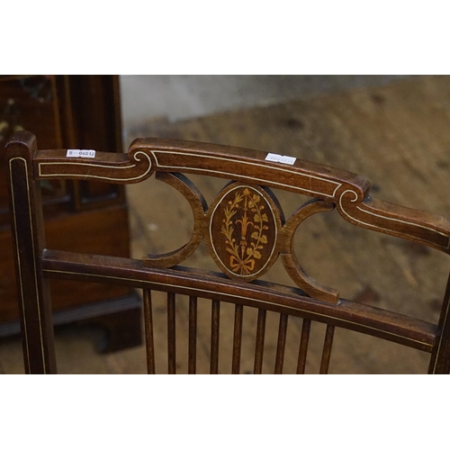 441 - An Edwardian Satinwood inlaid Bedroom Chair resting on Turned Legs.