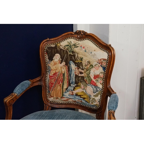 443 - A French Beech Framed Needle Work Backed Chair 