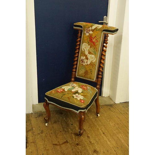 444 - A Victorian Purdue Chair with scroll over back, Tapestry Seat & Back & resting on ball Feet & Barley... 