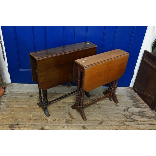 447 - A Victorian Mahogany Drop-Flap Sutherland Table with Turned Stretchers & one other Similar Table.