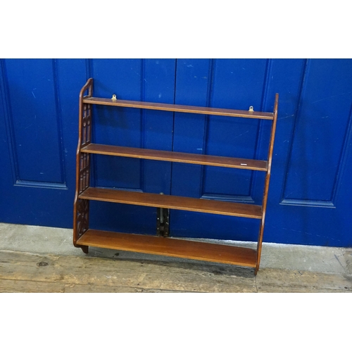 448 - A Set of Mahogany Pierced Sided Hanging Wall Shelves. Measuring: 70cms across x 74cms high x 17cms d... 