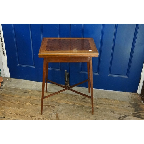 449 - A Victorian Fold-Over Top Cross Banded Flame Figured & Laburnum edged Card Table resting on Square L... 