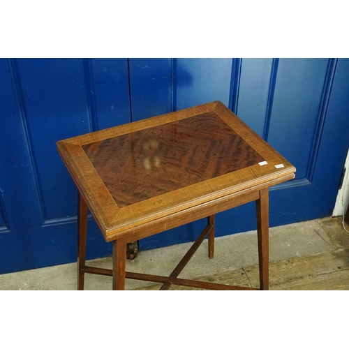 449 - A Victorian Fold-Over Top Cross Banded Flame Figured & Laburnum edged Card Table resting on Square L... 