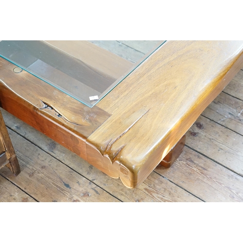 450 - A Japanese designed Low Down Ceremonial Tea Table with a Glass Top. Measuring: 153cms across x 89cms... 