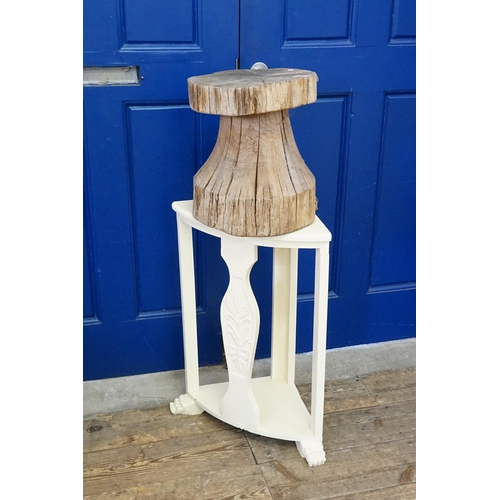 453 - A Rustic design Log Stool & a White Painted Corner Unit.