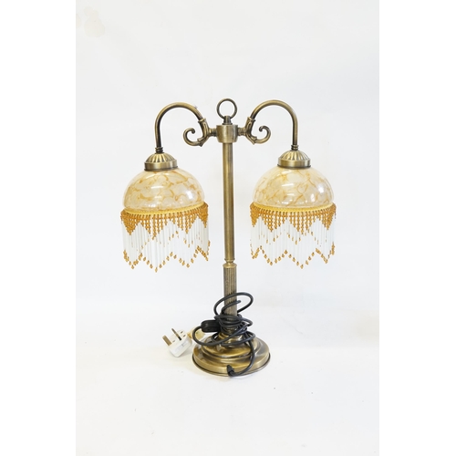 694 - A Reproduction Brass effect Table Lamp with Twin Shades.