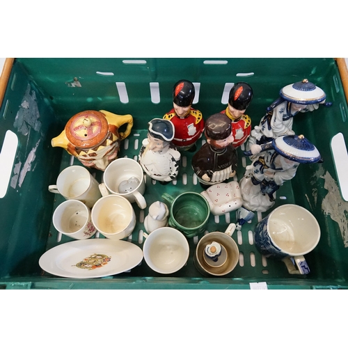 597 - A Collection of Whimsical Decanters & Stoppers, a Price Brothers Clown Tea Pot, items of Royalty, Bl... 