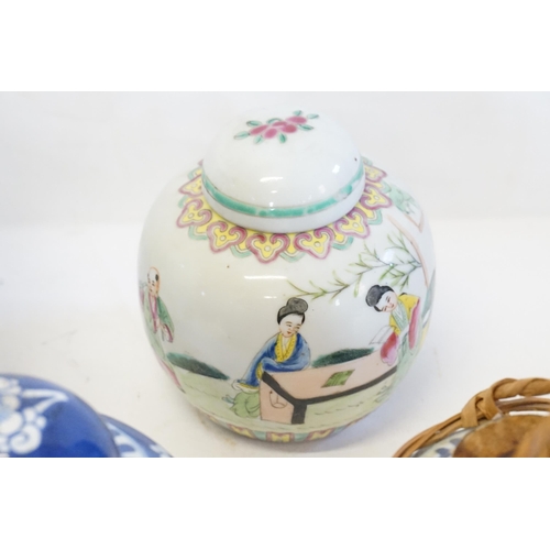 599 - A Collection of China & Glass to include Ginger Jars decorated with Chinese Figures, Ladies in Carri... 