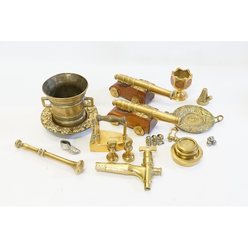 743 - A Collection of Brass to include Two Brass Canons on Purpose made stands, a Brass Tap, Font, Brass C... 