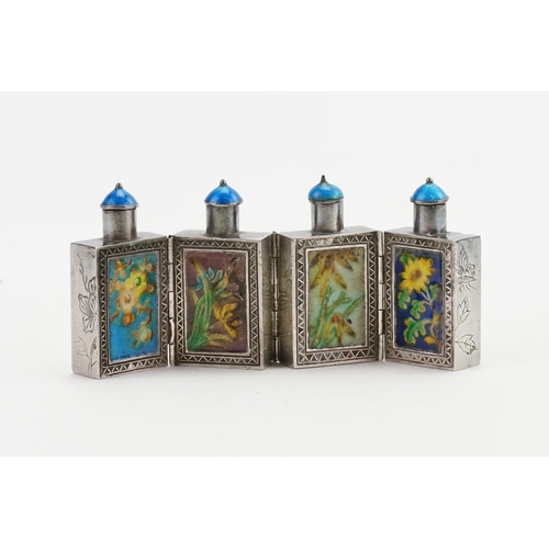 516 - A Chinese Four Division Miniature Snuff Holders with enamelled decoration & enamelled Calligraphy. S... 