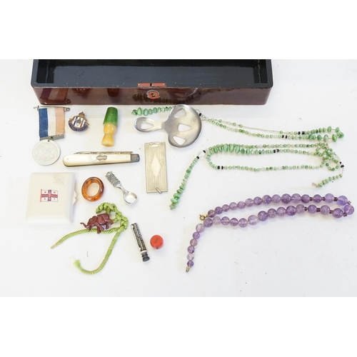 101 - An Amethyst Bead Necklace, a Silver Fruit Knife, 1919 Peace Medal, etc.