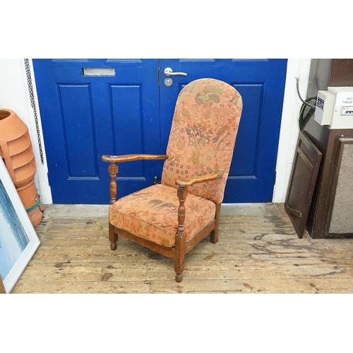 425 - A 1920s Oak Fireside Chair with Tapestry Seat & Back.