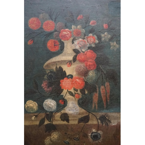 372 - A Dutch School 18th Century Inspiration Oil on Oak Panel Vase of Summer Flowers on a Marble Table. E... 