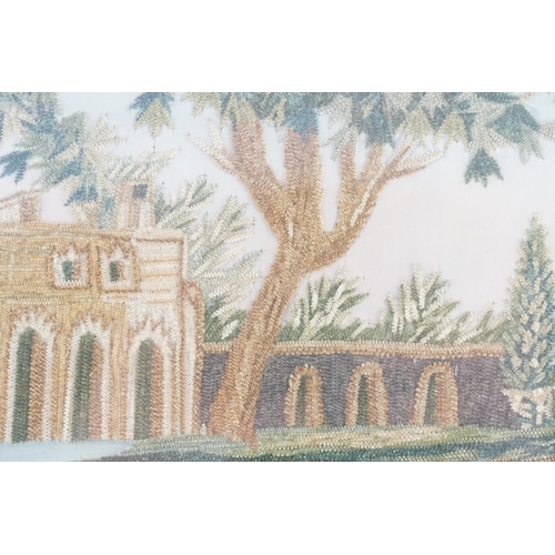 490 - A Rare Georgian period Needlework in Crewel & Cross Stitch depicting a Bath House/Pavilion with buil... 