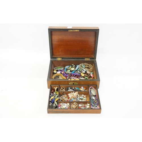 159 - A Victorian Needlework Box containg a collection of Costume Jewellery.