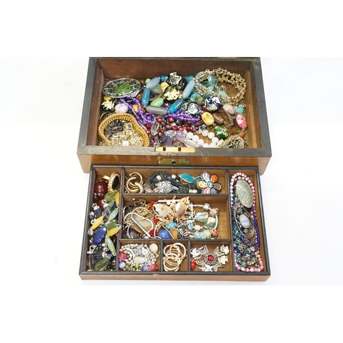 159 - A Victorian Needlework Box containg a collection of Costume Jewellery.