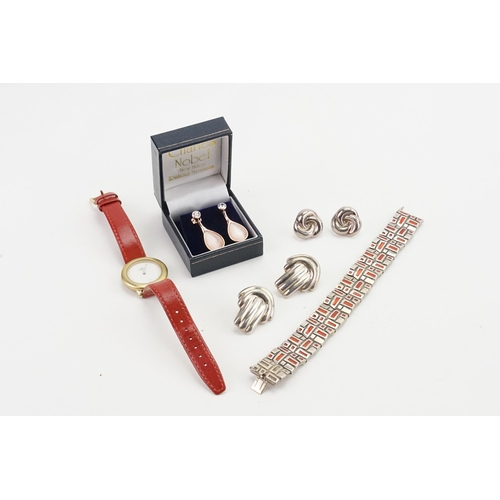 166 - A collection of costume jewellery, to include a silver red enamelled art deco style bracelet, silver... 