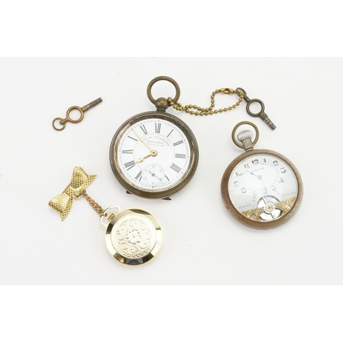 194 - A early Hamilton & Co railway time keeper, along with a Amida pocket watch and one other.