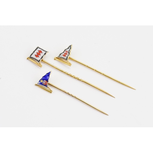 129 - A collection of three enamelled flag stick pins depicting the Beaulieu Flags & one other, to include... 