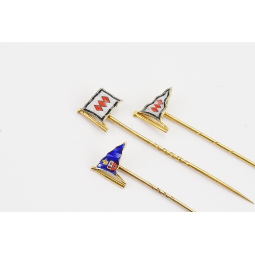 129 - A collection of three enamelled flag stick pins depicting the Beaulieu Flags & one other, to include... 