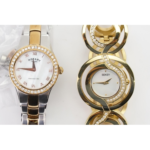 198 - Two ladies watches, to include a mother of pearl set Rotary, and a dress seksy watch.