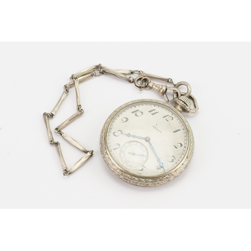 199 - A 14ct gold plated Elgin Illinois watch case, with a sterling silver Albert Chain.