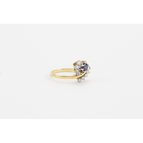 136 - TEST. A gold coloured sapphire and diamond set ring. Sapphire approx 0.3ct. Weight 4g. Size O.