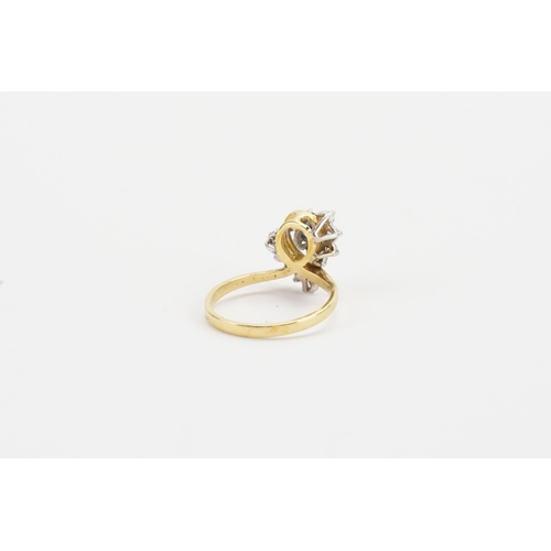 136 - TEST. A gold coloured sapphire and diamond set ring. Sapphire approx 0.3ct. Weight 4g. Size O.