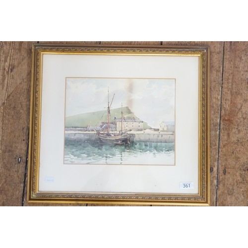 361 - A Late 19th Century Water Colour of a Sailing Boat in a harbour, Signed Bernard, Framed & Glazed.