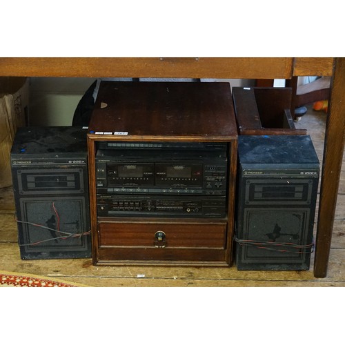 767 - A Vintage Pioneer Radio, Double Cassette Deck & Tuner contained in a Wooden Case Complete with a pai... 