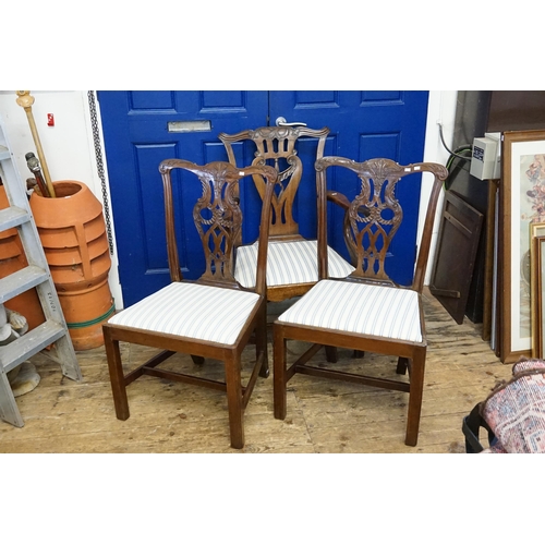 573 - An Antique Irish Chippendale design Carved Double Harp Back Dining Room Chair with carved scroll ove... 