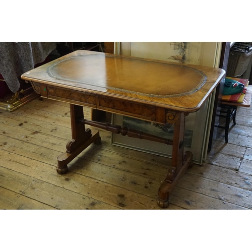 611 - A Victorian design Walnut veneered & string inlaid Side Table resting on melon feet, carved Sea Scro... 