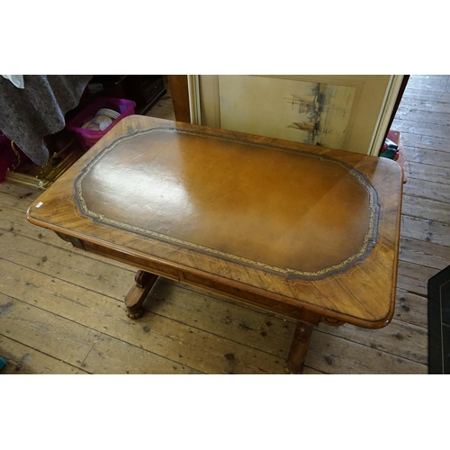 611 - A Victorian design Walnut veneered & string inlaid Side Table resting on melon feet, carved Sea Scro... 