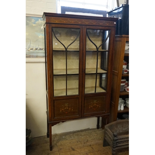 616 - An Edwardian Painted Beech & Line inlaid Display Cabinet fitted with Panelled Doors & astragal glaze... 