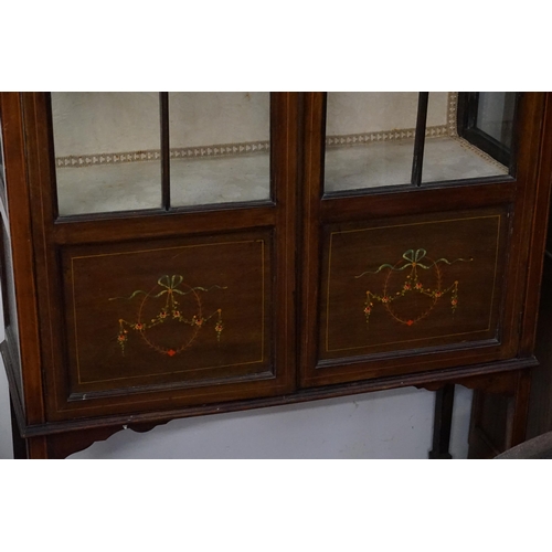 616 - An Edwardian Painted Beech & Line inlaid Display Cabinet fitted with Panelled Doors & astragal glaze... 