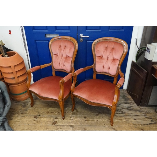 621 - A Pair of Reproduction Button Backed Fauteuil Chairs.