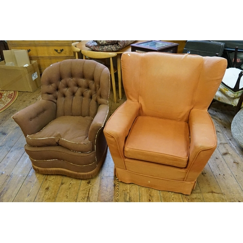 641 - A Victorian design Button Backed Shaped Fronted Easy Chair in Brown with a fringed base along with o... 