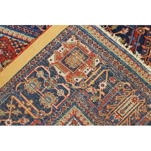 672 - A Red Ground Blue Floral bordered insect & Key Central Diagonal & Floral Relief, Cream Cornered edge... 