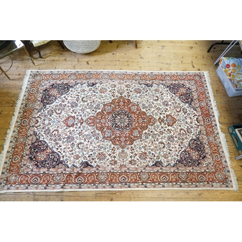 674 - A Cream Ground Central Medallion Four Corner Wide Rust Border, Double in & Out, Tree of Life Rug. Me... 