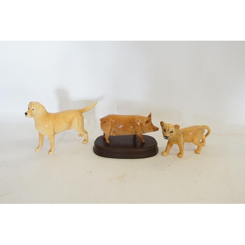 981 - A Beswick Study of a Cheetah, a Beswick Pig & a study of a pale tanned Labrador.