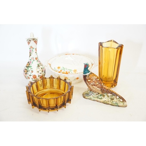 983 - A Beswick study of a Pheasant, a China study of ewer, a Tureen & two items of Glass.