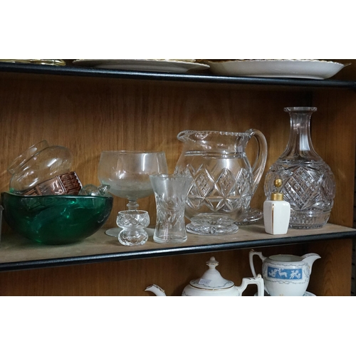 379 - A Collection of Glass to include Cut Glass Decanters, Jug, Jelly Glasses, Vaseline Glass, etc.