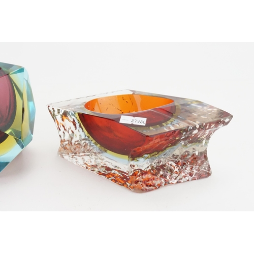 385 - A Czechoslovakian moulded Glass Ashtray & one other Italian Ashtray in Sommerso.