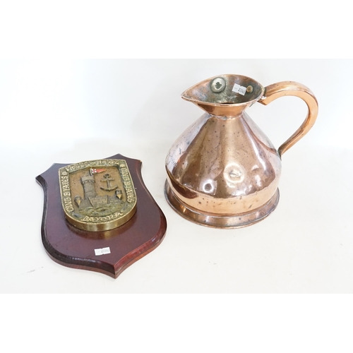 730 - An Antique Copper Beer Jug with a loop handle. (Imperial Half), inscribed 