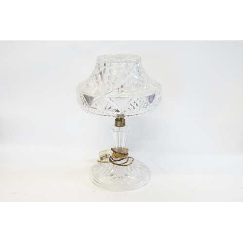 690 - A Heavy Cut Glass Mushroom shaped Table Lamp in two sections.