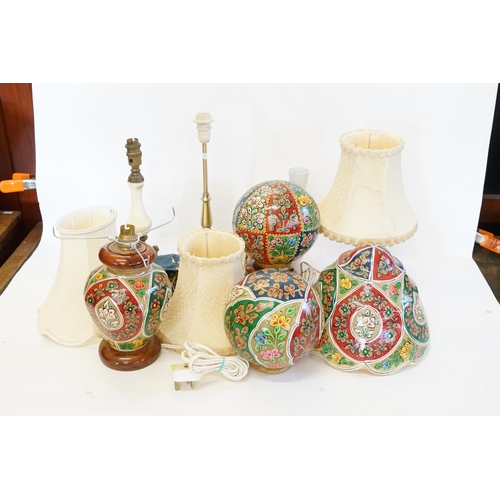 693 - A Indian Kashmiri Table Lamp, two Globe Lamps & Four Table Lamps.