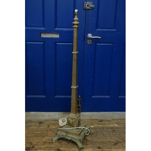 697 - A Cast Brass & Sheet Metal Standard Lamp resting on Rococo Feet & square sections. Measuring: 135cms... 