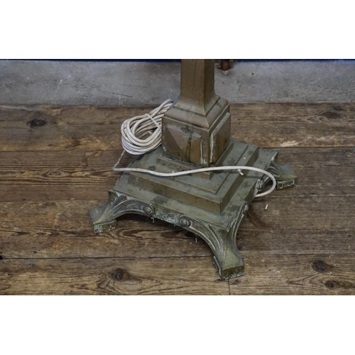 697 - A Cast Brass & Sheet Metal Standard Lamp resting on Rococo Feet & square sections. Measuring: 135cms... 