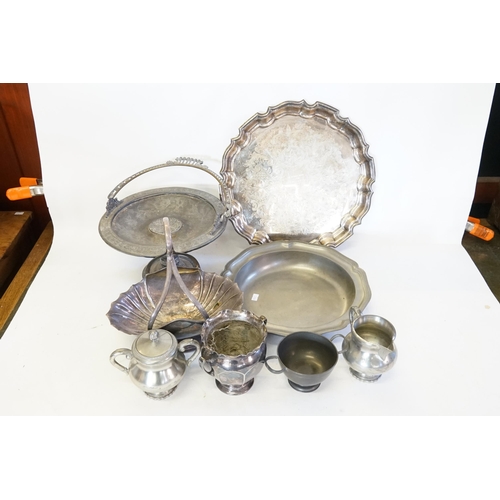 69 - A Silver Plated Grape Dish, a Tazza, a Salver, etc.