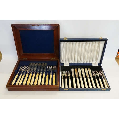 80 - A Set of Art Deco Silver Plated Fish Knives & Forks & a Mahogany Cased Fish Set for 12 with engraved... 